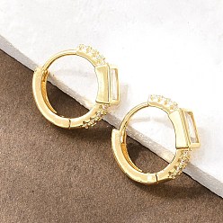 Настоящее золото 18K Прямоугольные серьги-кольца из латуни с микропаве из прозрачных кубических цирконий, реальный 18 k позолоченный, 13x14.5x4 мм
