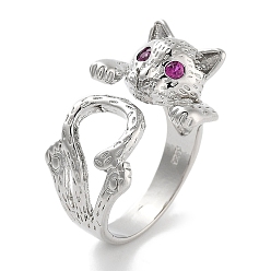 Платина Кошачья стойка покрытие латунь микропаве кубический цирконий открытые манжеты кольца для женщин, долговечный, без свинца и без кадмия, платина, внутренний диаметр: 17 мм