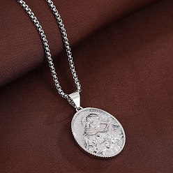 Silver Religion Brass Oval with Embossed Saint Pendant Necklaces for Women, Silver, 23.62 inch(60cm)