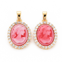 Малиновый Подвески из латуни сиреневый кубический цирконий, с камео-смолой, без никеля , овальные, малиновый, 20x14x4 мм, отверстие : 4x2.5 мм