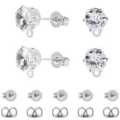 Платина 30 шт. фурнитура для сережек-гвоздиков из прозрачного кубического циркония, с 925 булавками из стерлингового серебра и горизонтальными петлями, 30 шт. Латунные гайки для ушей, платина, 15x7 мм, штифты : 0.7 мм, отверстие : 1.2 мм
