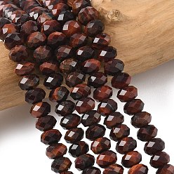 Красный Естественно тигровый глаз шарик нити, граненые, рондель, покрасил и подогрел, красные, 5.5~6.5x4.5 мм, отверстие : 1 мм, около 91~94 шт / нитка, 15.35'' (39 см) ~ 15.43'' (39.2 см)