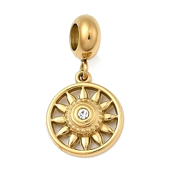 Золотой 304 европейские подвески из нержавеющей стали с кристаллами и стразами, подвески с большими отверстиями в форме солнца, ионное покрытие (ip), золотые, 25 мм, отверстие : 4.5 мм, Кулон : 15.5x13x4.5 мм
