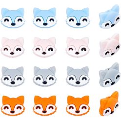 (52) Непрозрачная лаванда 16 шт. 4 стиль, экологически чистые силиконовые фокальные бусины пищевого качества, лиса, разноцветные, 20x23.5x9 mm и 21x24x9 mm, 4 шт / стиль