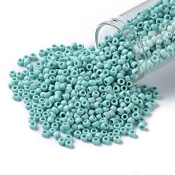 (413F) Turquoise Opaque Rainbow Matte Toho runde Rocailles, japanische Rocailles, (413 f) Türkis undurchsichtig Regenbogen matt, 8/0, 3 mm, Bohrung: 1 mm, über 222pcs / Flasche, 10 g / Flasche
