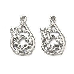 Нержавеющая Сталь Цвет 304 подвески из нержавеющей стали, Подвеска в форме цветочной капли, цвет нержавеющей стали, 17x10x2 мм, отверстие : 1 мм