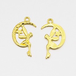 Золотой Цинка прелести фея сплава спрайт, символы подвесками в сказках, Хэллоуин, без кадмия, без никеля и без свинца, золотые, длиной около 25 мм , шириной 14 мм , толщиной 3 мм , отверстие : 2 мм