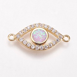 Lilac Brass Micro Pave Cubic Zirconia Links, with Synthetic Opal, Eye, Golden, Lilac, 9x20x3mm, Hole: 1mm