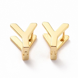 Letter Y Boucles d'oreilles créoles initiales pour femmes, boucles d'oreilles en laiton plaqué or véritable 18k, letter.y, 12x11x9.5mm, pin: 0.8 mm