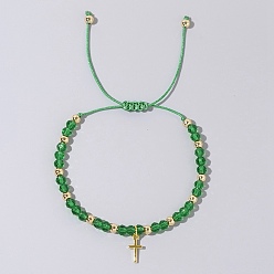 Зеленый Браслеты из стеклянных бусин в богемном стиле для женщин, крестик, зелёные