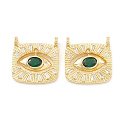 Зеленый лайм Стойки обшивки латунь кубического циркония подвески, без кадмия, без никеля и без свинца, реальный 18 k позолоченный, квадратный, зеленый лайм, 23x22x3~5 мм, отверстие : 3 мм