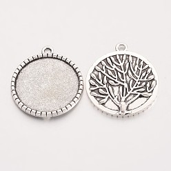 Античное Серебро Тибетский стиль плоские круглые литые настройки подвеска кабошон, без кадмия и без свинца, античное серебро, лоток : 25 мм, 32x28.5x2.5 мм, Отверстие : 3 мм , около 238 шт / 1000 г