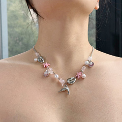 Fish Женские ожерелья из бусин с подвесками из сплава смолы и искусственного жемчуга, платина, рыба, 15.75 дюйм (40 см)