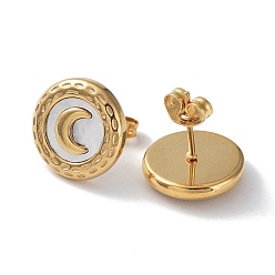 Golden & Stainless Steel Color 6 Pair 2 Color Crescent Moon Natural Shell Stud Earrings, 304 Stainless Steel Earrings, Golden & Stainless Steel Color, 13mm, 3 Pair/color