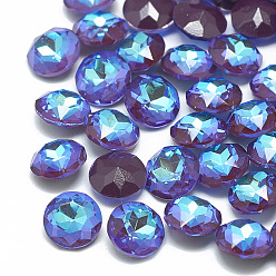 Burgundy Pointed Back K9 Glass Rhinestone Cabochons, Mocha Fluorescent Style, Random Color Back Plated, Fluorescent, Flat Round, Burgundy, 8x4mm