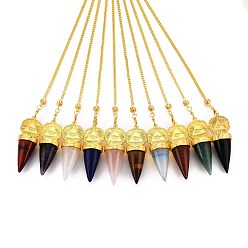 Смешанные камни Маятники для биолокации из натуральных и синтетических драгоценных камней, с петлей из сплава и цепями из сплава, золотые, 268~273 мм