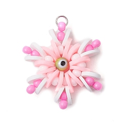 Pink Круглые подвески из полимерной глины и снежинок ручной работы, а также стеклянные подвески-лэмпворк, розовые, 26x26x6 мм, отверстие : 2.5 мм