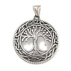 Античное Серебро 316 хирургические подвески из нержавеющей стали, плоский круглый с подвеской в виде дерева, античное серебро, 41.5x37x4.5 мм, отверстие : 4x9 мм
