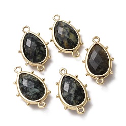 Африканский Бирюза(яшма) Подвески с разъемом из натуральной африканской бирюзы (яшмы), с позолоченными латунными петлями по краям, граненые, слеза, 24x14.5x5 мм, Отверстие : 1.2 мм & 1.4 мм