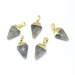 Labradorit Natur Labradorit Anhänger, mit langlebigen Messingbeschlägen, facettiert, Raute , golden, 18x11x5 mm, Bohrung: 3.5x5.5 mm
