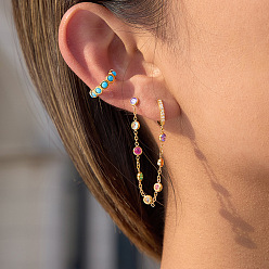 Разноцветный 304 из нержавеющей стали горный хрусталь серьги обруча, с плоскими круглыми серьгами-гвоздиками с кисточками, золотые, красочный, 95x12 мм