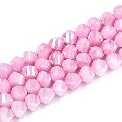 Бледно-Розовый Антикоррозийные гальванические стеклянные бусины, имитация драгоценных камней, твист, с покрытием AB цвета, граненые, два тона, розовый жемчуг, 5~5.5x6~6.5x6~6.5 мм, отверстие : 1 мм, около 67~68 шт / нитка, 14.76~15.16 дюйм (37.5~38.5 см)