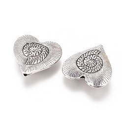 Antique Silver Tibetan Style Alloy Beads, Heart with Vortex, Antique Silver, 30x30x10mm, Hole: 1.5mm