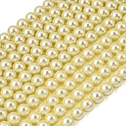 Шампанско-Желтый Круглые бусины из экологически чистого окрашенного стекла с жемчугом, класс А, хлопковый шнур , шампанское желтый, 10 мм, отверстие : 0.7~1.1 мм, около 42 шт / нитка, 15 дюйм