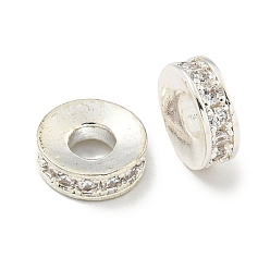 Прозрачный Бусины-проставки из латуни с кубическим цирконием, долговечный, без свинца и без кадмия, рондель, прозрачные, 8x2.8 мм, отверстие : 3 мм