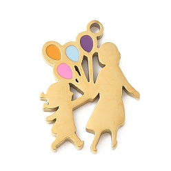 Разноцветный День матери 304 эмалированные подвески из нержавеющей стали, амулет мама и дитя, ионное покрытие (ip), золотые, красочный, 21x15.5x2 мм, отверстие : 1.5 мм