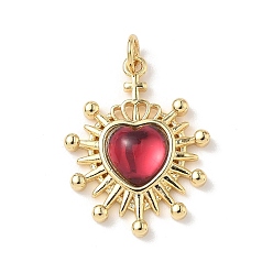 Средний Фиолетово-красный Подвески сердце латуни, cmолой, без кадмия и без свинца, реальный 18 k позолоченный, с целью перехода в кольце, средне фиолетовый красный, 25x19x5 мм, отверстие : 1 мм