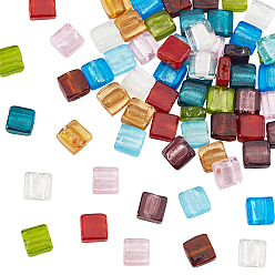 Mixed Color 60Pcs 10 Colors Handmade Silver Foil Lampwork Beads, Square, Hole: 1.5mm, Mixed Color, 12x12x6mm, 6pcs/color