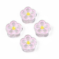 Бледно-Розовый Прозрачные акриловые бусины, с эмалью, цветок, розовый жемчуг, 19x19x7 мм, отверстие : 3 мм