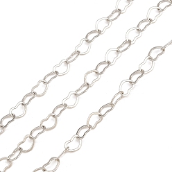 Platinum Brass Heart Link Chains, Soldered, with Spool, Long-Lasting Plated, Rack Plating, Lead Free & Cadmium Free, Platinum, 3.5x4.9x0.5mm