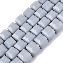 Gainsboro Opaque Glass Beads Strands, Cube, Faceted, Gainsboro, 7x7x6.5~7mm, Hole: 1.2~1.6mm, about 96~101pcs/strand, 25.39~28.54 inch(64.5~72.5cm)