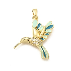 Настоящее золото 18K Латунные подвески с фианитами, с emanel, амулеты птиц, долговечный, реальный 18 k позолоченный, 25x20x4 мм, отверстие : 5x3 мм