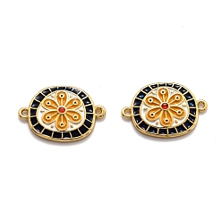 Настоящее золото 18K Соединители латунные звенья, долговечный, с эмалью, плоско-круглые, реальный 18 k позолоченный, 19.5x13x2 мм, отверстие : 1.2 мм