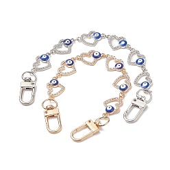 Platinum & Light Gold Alloy Enamel Heart with Evil Eye Link Chain Bag Extender Chains, with Alloy Swivel Clasps, Platinum & Light Gold, 22.5cm, 2pcs/set