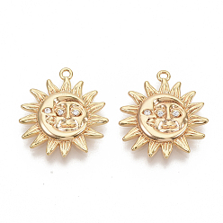 Настоящее золото 18K Латуни циркония кубической подвески, без никеля , солнце, реальный 18 k позолоченный, прозрачные, 21.5x19.5x3 мм, отверстие : 1.2 мм