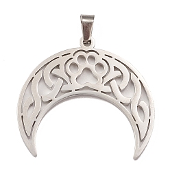 Нержавеющая Сталь Цвет Не тускнеющие 304 полые подвески из нержавеющей стали, двойной рог/полумесяц с подвеской в виде кошачьей лапы, цвет нержавеющей стали, 28x30x1.5 мм, отверстие : 4.5x3 мм