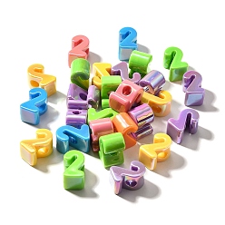 Number Непрозрачные акриловые бусины с УФ-покрытием, радужный, число, 2, 22.5x14x14 мм, отверстие : 6 мм