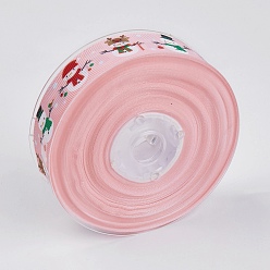 Pink Полиэфирные печатные ленты Grosgrain, Новогодняя тема, снеговик, розовые, 1 дюйм (25 мм), о 100yards / рулон (91.44 м / рулон)