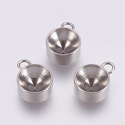 Нержавеющая Сталь Цвет Устойчивы к потускнению 201 подвески из нержавеющей стали со стразами, плоско-круглые, цвет нержавеющей стали, лоток : 8.5 мм, 14x10x5 мм, отверстие : 2 мм