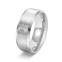 Нержавеющая Сталь Цвет Массивные кольца из нержавеющей стали со стразами, крестик, цвет нержавеющей стали, размер США 9 (18.9 мм)