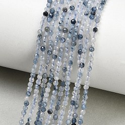 Rutilquarz Natura blau rutilierte Quarzperlenstränge, Runde, facettiert, 2~2.5 mm, Bohrung: 0.6 mm, ca. 185 Stk. / Strang, 15.35'' (39 cm)