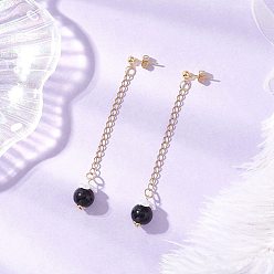 Черный Круглые серьги-гвоздики с кисточками из искусственного жемчуга, с акриловыми колпачками для бусин и 304 удлинителями цепей из нержавеющей стали и латунными серьгами-гвоздиками и латунными фрикционными гайками для ушей, золотые, чёрные, 81x12 мм