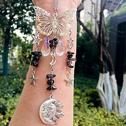 Дымчатый Кварц Натуральный дымчатый кварц бабочка висит подвеска в виде ловца солнца украшение, подвески с хрустальным шаром в виде солнечной звезды, 230 мм