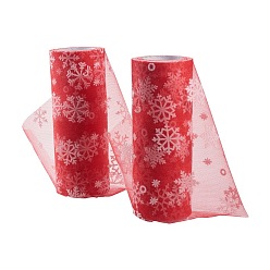 Красный Сетчатые ленты со снежинками в стиле деко, тюль ткань, Тюль-рулонная ткань для юбки, красные, 6 дюйм (15 см), о 10yards / рулон (9.144 м / рулон)