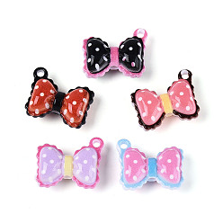 (52) Непрозрачная лаванда Непрозрачные печатные акриловые подвески, бантик с подвеской в горошек, разноцветные, 24~24.5x19.5x11.5 мм, отверстие : 2~2.5 мм