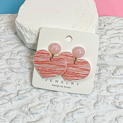Light Coral Printed Acrylic & Stud Dangle Earrings, Heart, Light Coral, 40mm